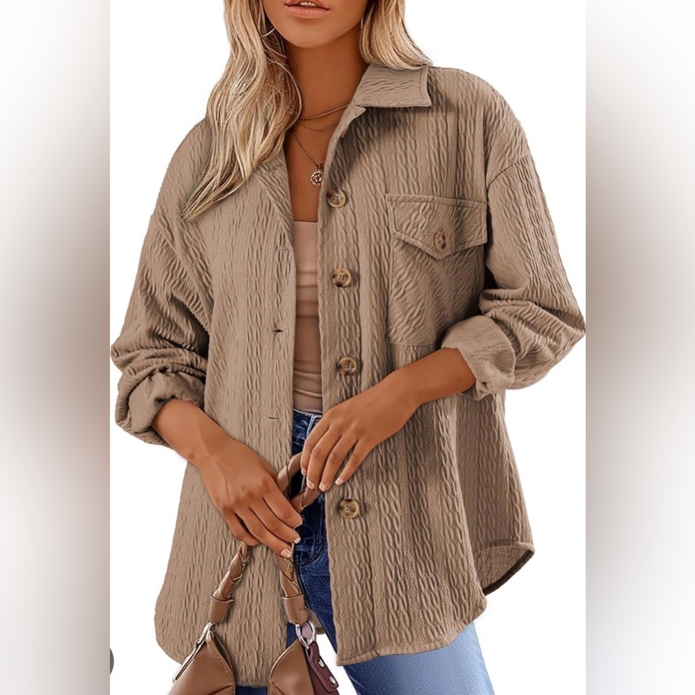 Dokotoo Womens Oversized Cable Knit Lightweight Shacket